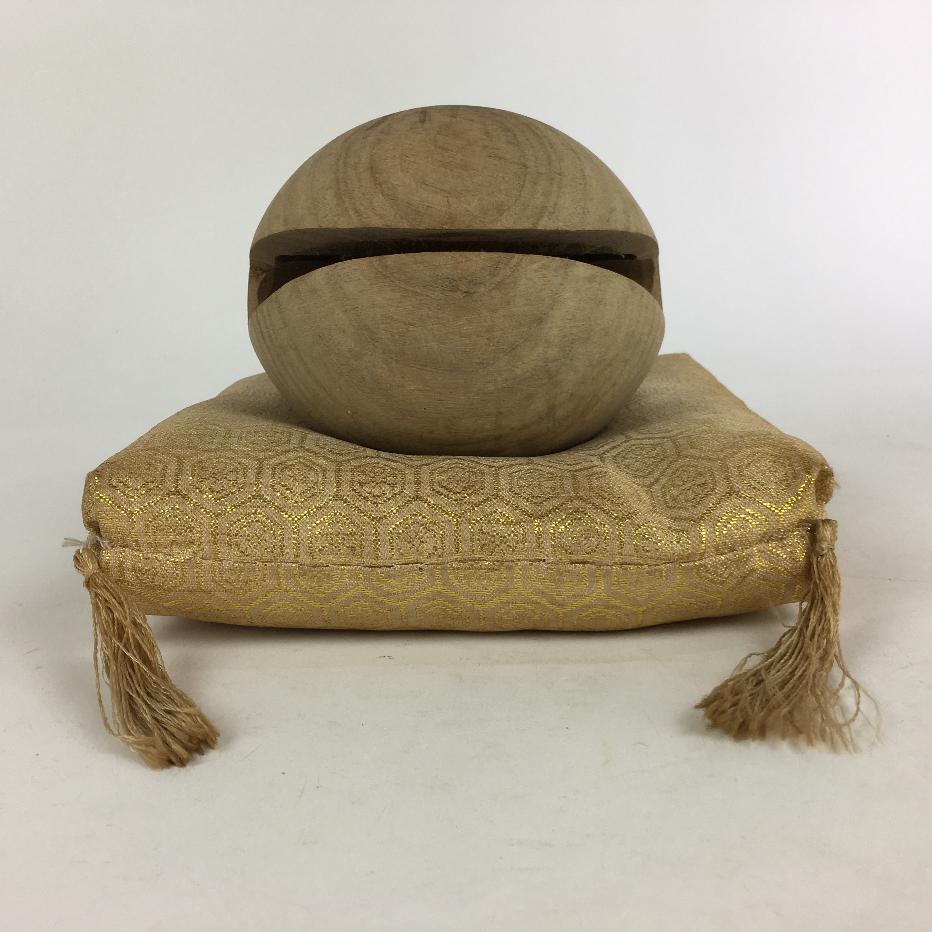 Japanese Wooden Drum Mokugyo Buddhist Altar Fitting Vtg Carving BU734