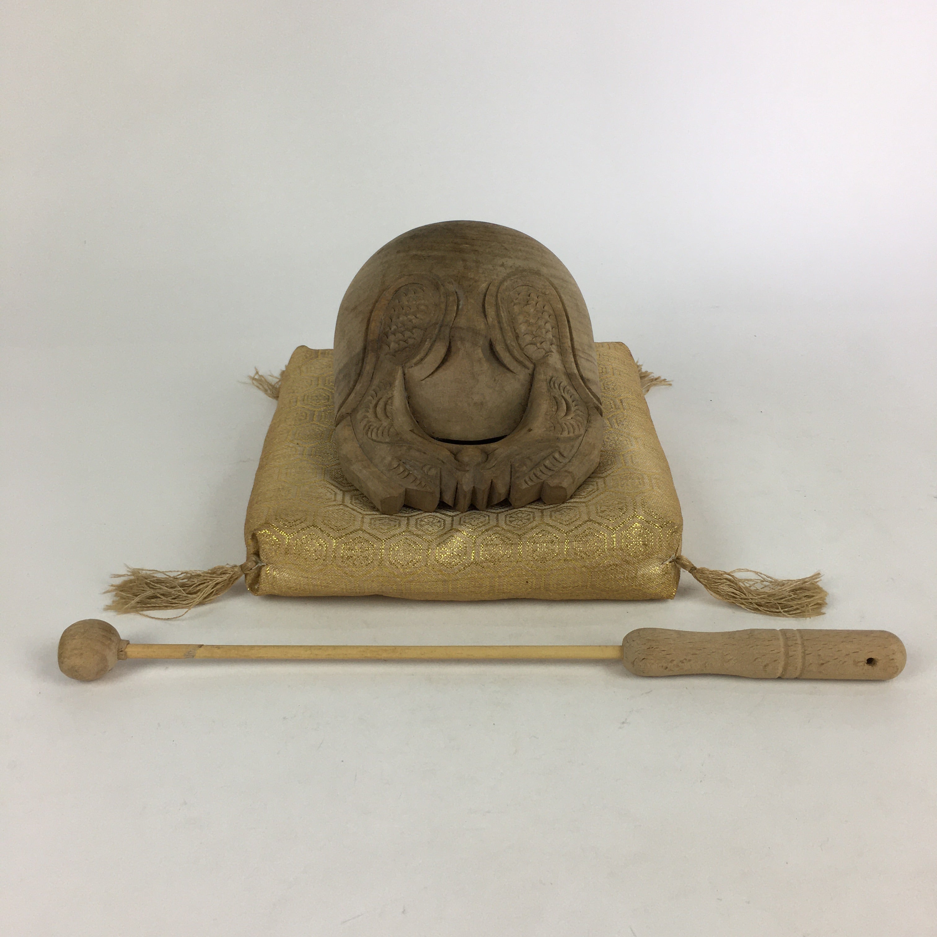 Japanese Wooden Drum Mokugyo Buddhist Altar Fitting Vtg Carving BU734