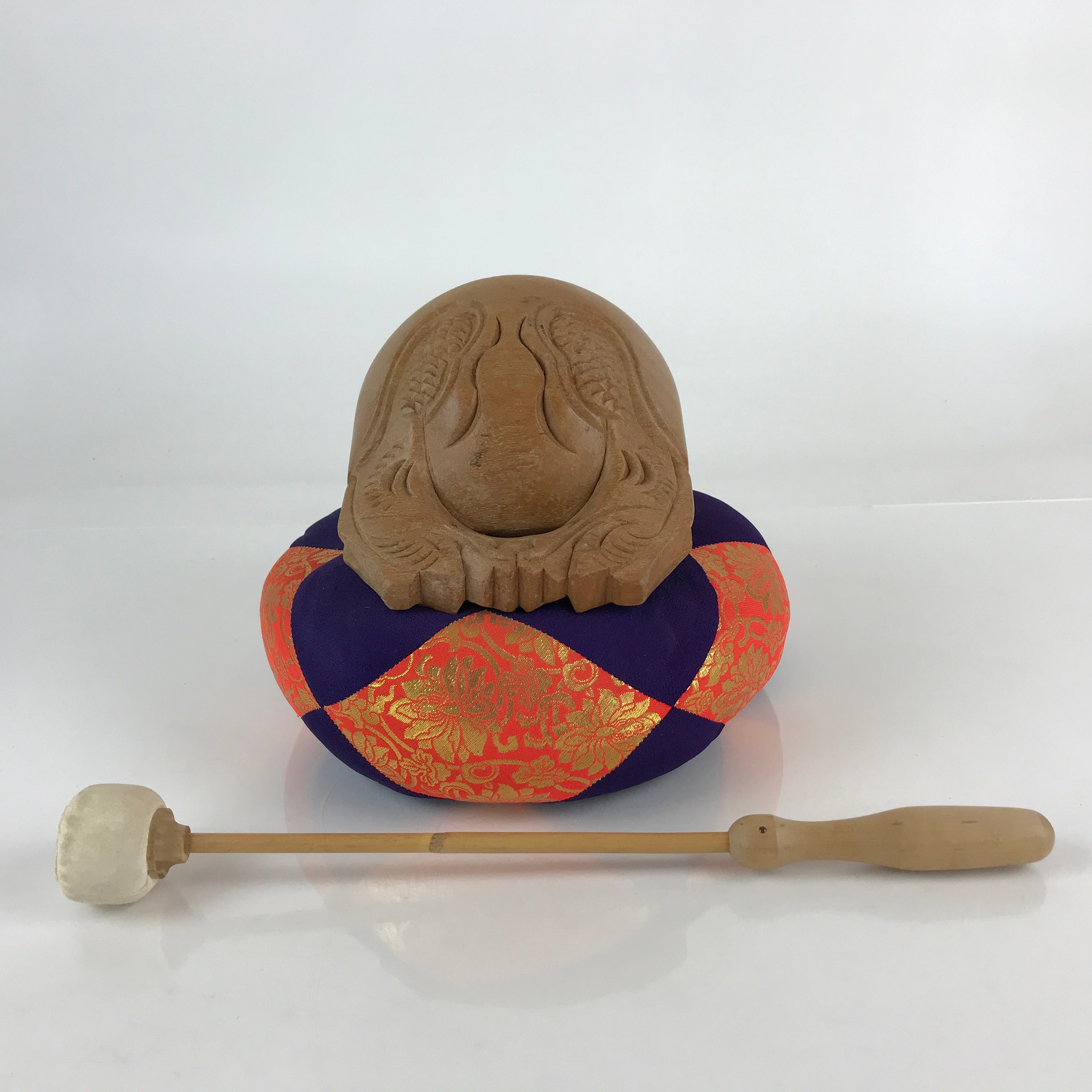 Japanese Wooden Drum Mokugyo Buddhist Altar Fitting Vtg Carving BU815