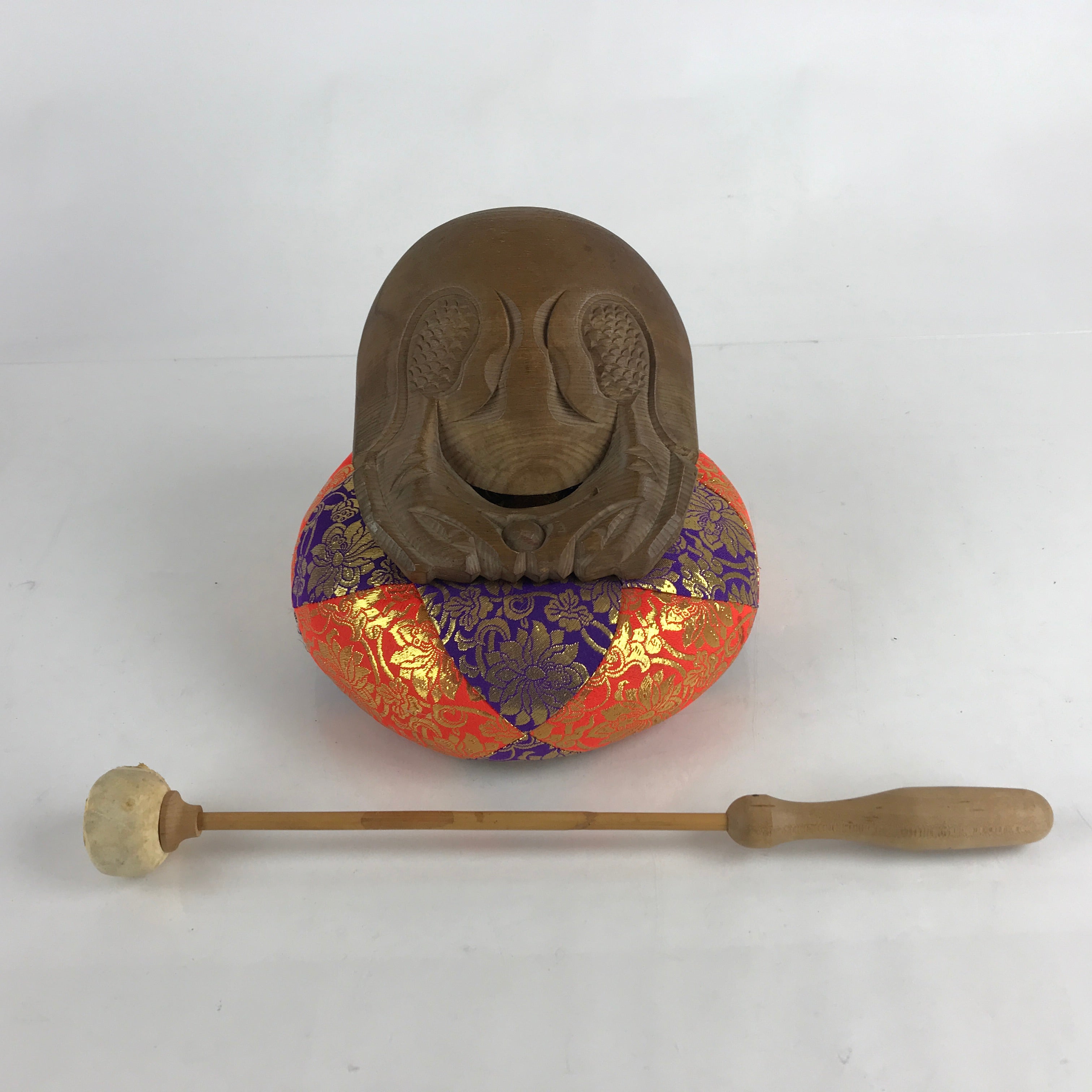 Japanese Wooden Drum Mokugyo Buddhist Altar Fitting Vtg Carving Butsugu BU887