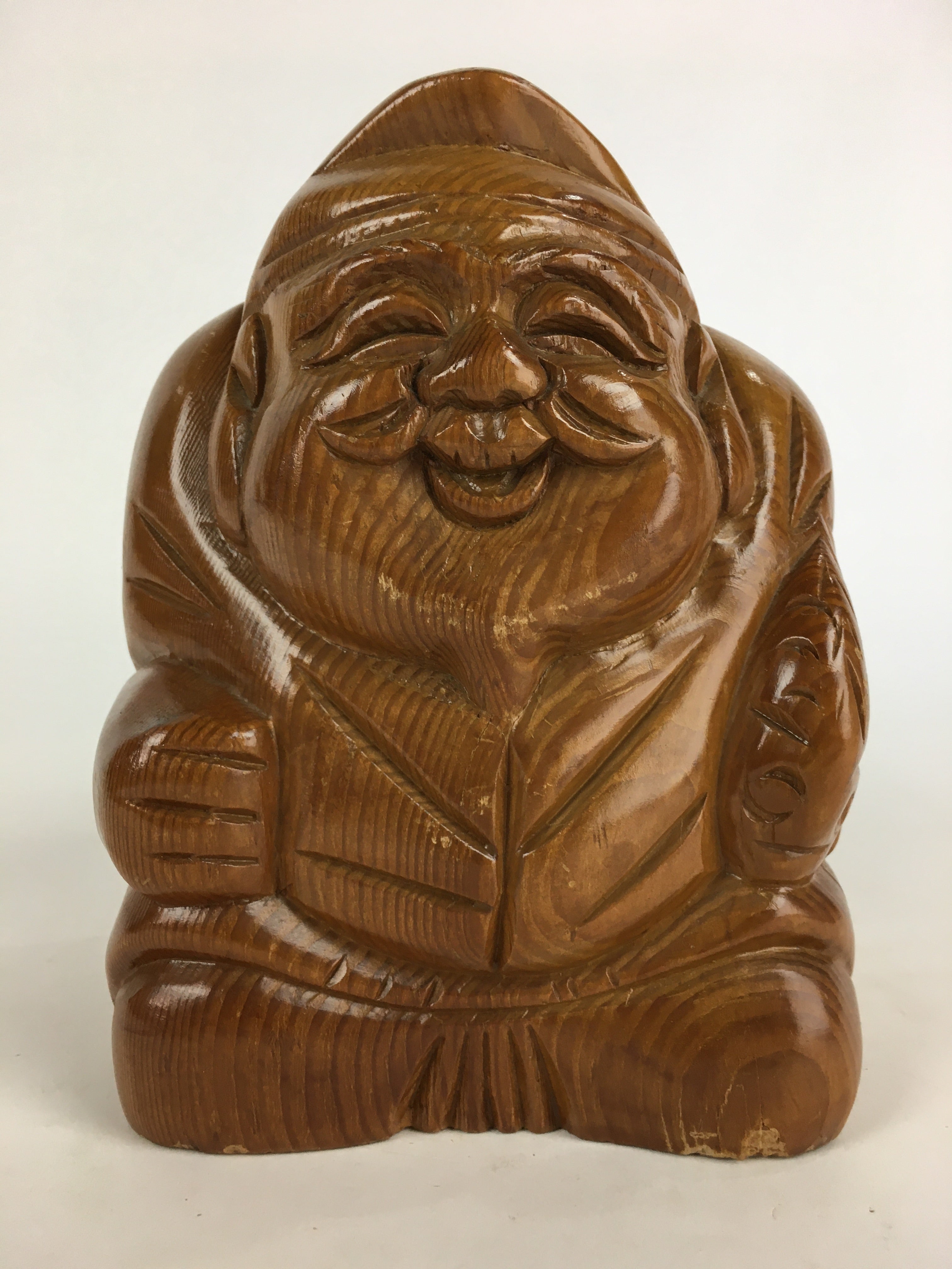Japanese Wooden Ebisu Statue Vtg Wood Carving 7 Lucky Gods Brown BD818