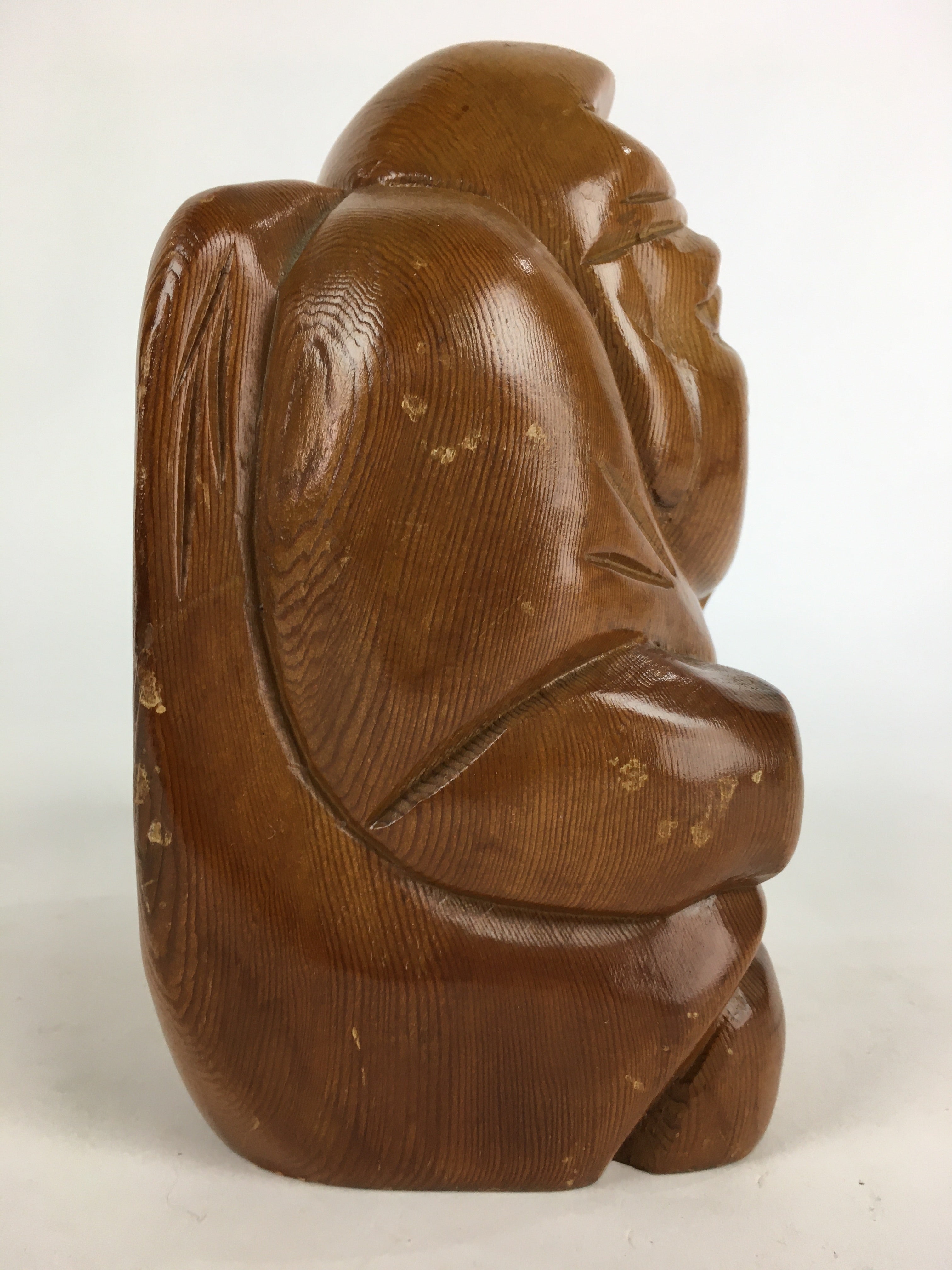 Japanese Wooden Ebisu Statue Vtg Wood Carving 7 Lucky Gods Brown BD818