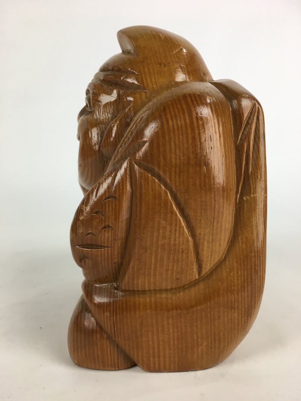 Japanese Wooden Ebisu Statue Vtg Wood Carving 7 Lucky Gods Brown BD818