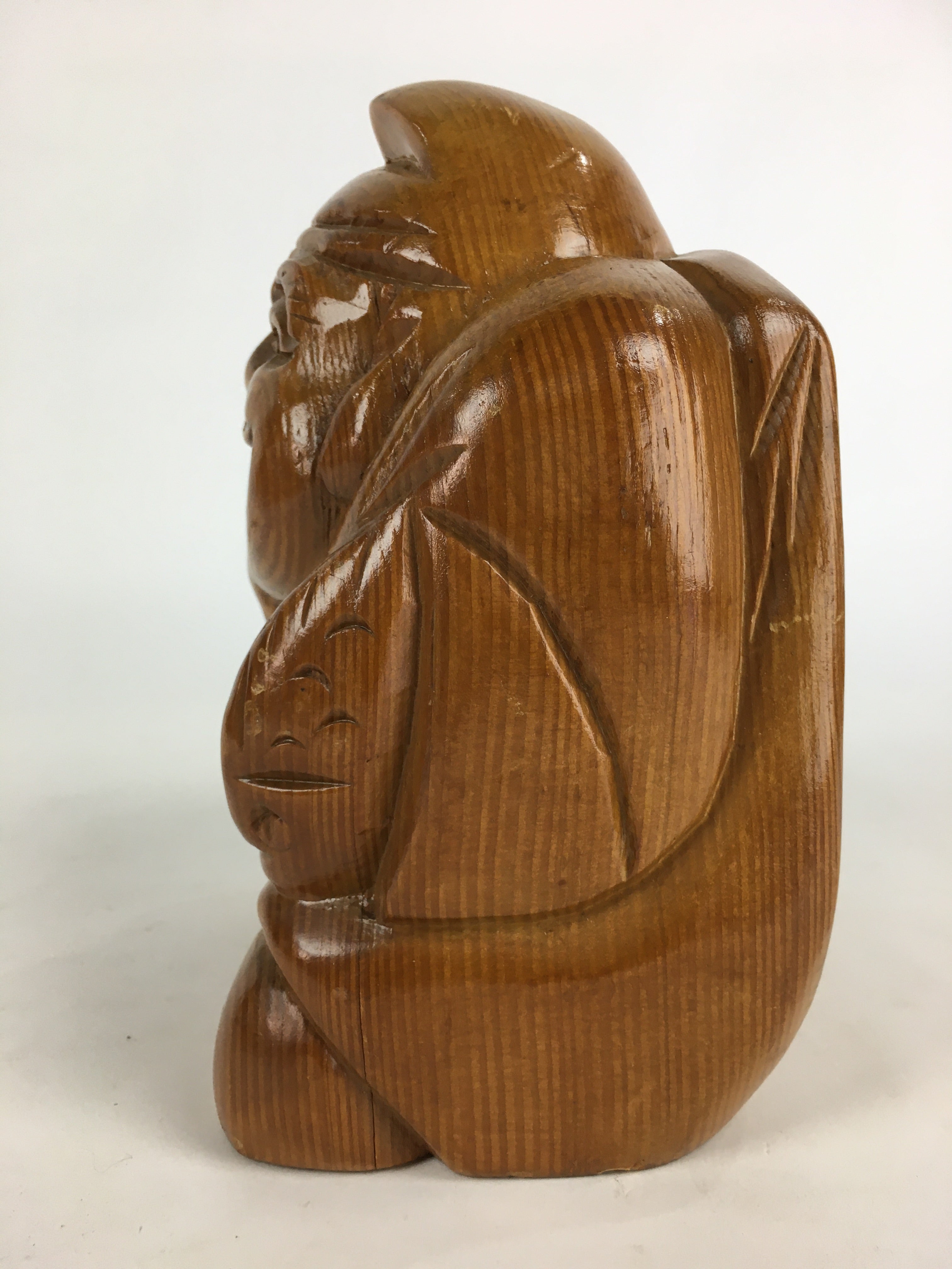 Japanese Wooden Ebisu Statue Vtg Wood Carving 7 Lucky Gods Brown BD818