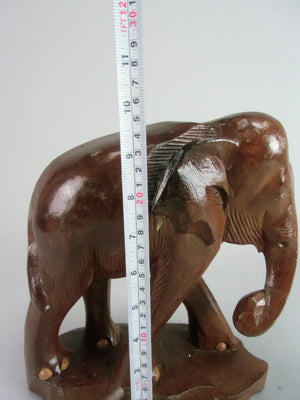 Japanese Wooden Elephant Statue Brown Walking Carving Brown Vtg Okimono BD336
