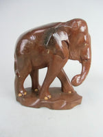 Japanese Wooden Elephant Statue Brown Walking Carving Brown Vtg Okimono BD336