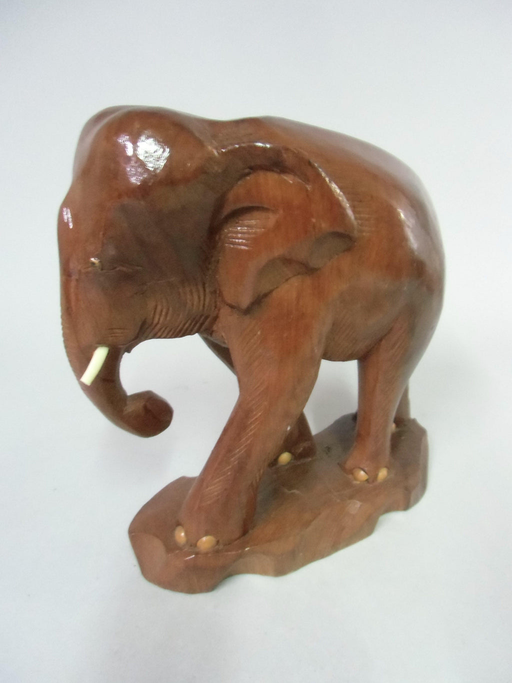 Japanese Wooden Elephant Statue Brown Walking Carving Brown Vtg Okimono BD336