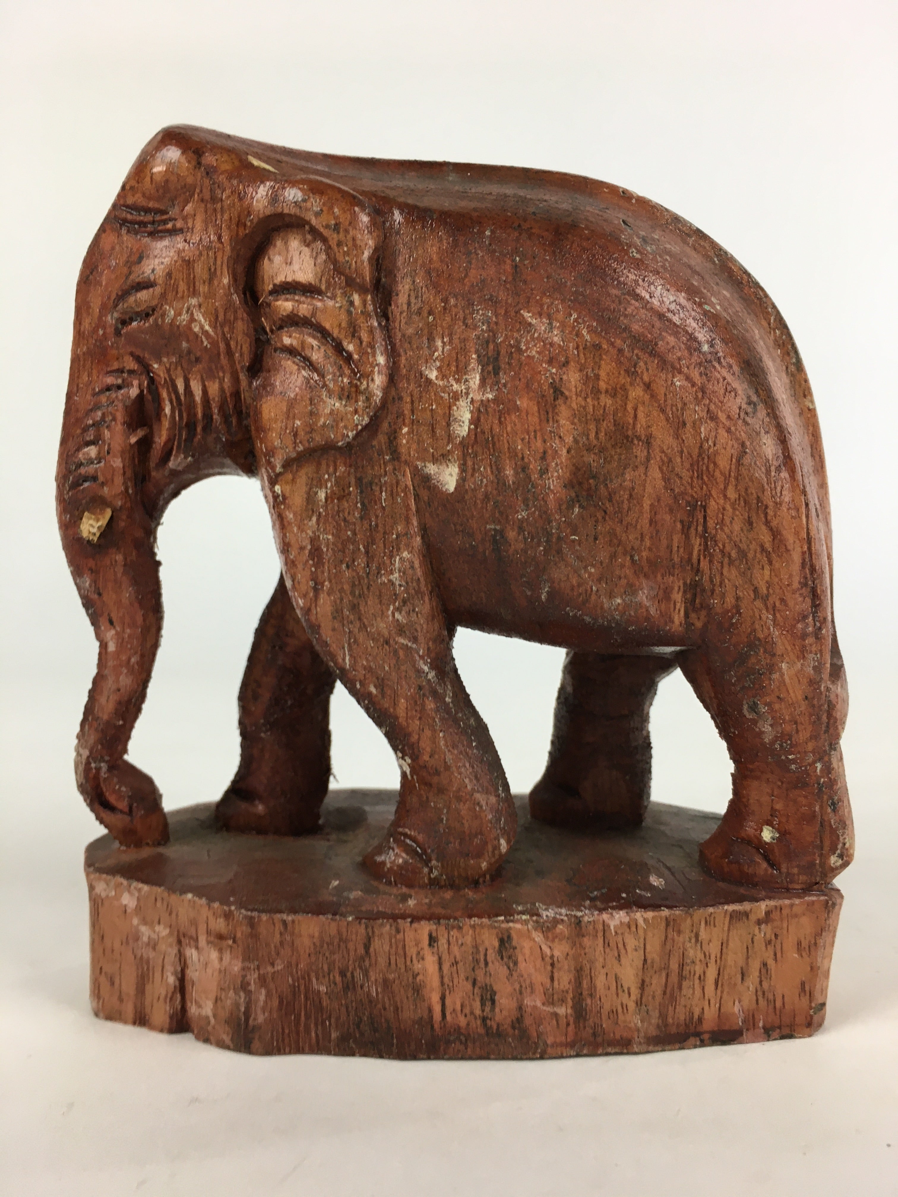 Japanese Wooden Elephant Statue Vtg Wood Carving Hand-Crafted Brown BD819