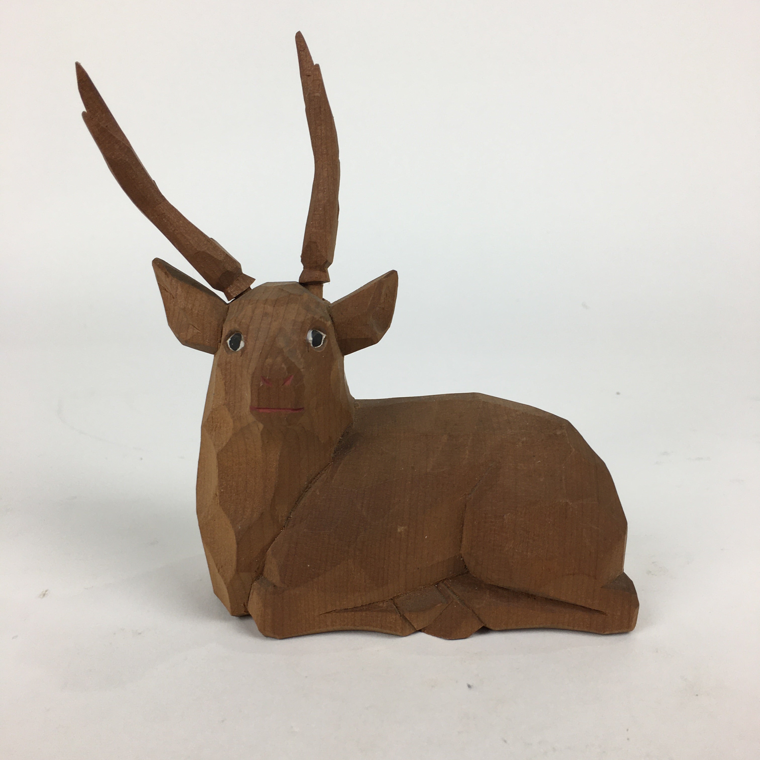 Japanese Wooden Figurine Vtg Male Deer Wood Carving Ornament Brown BD764