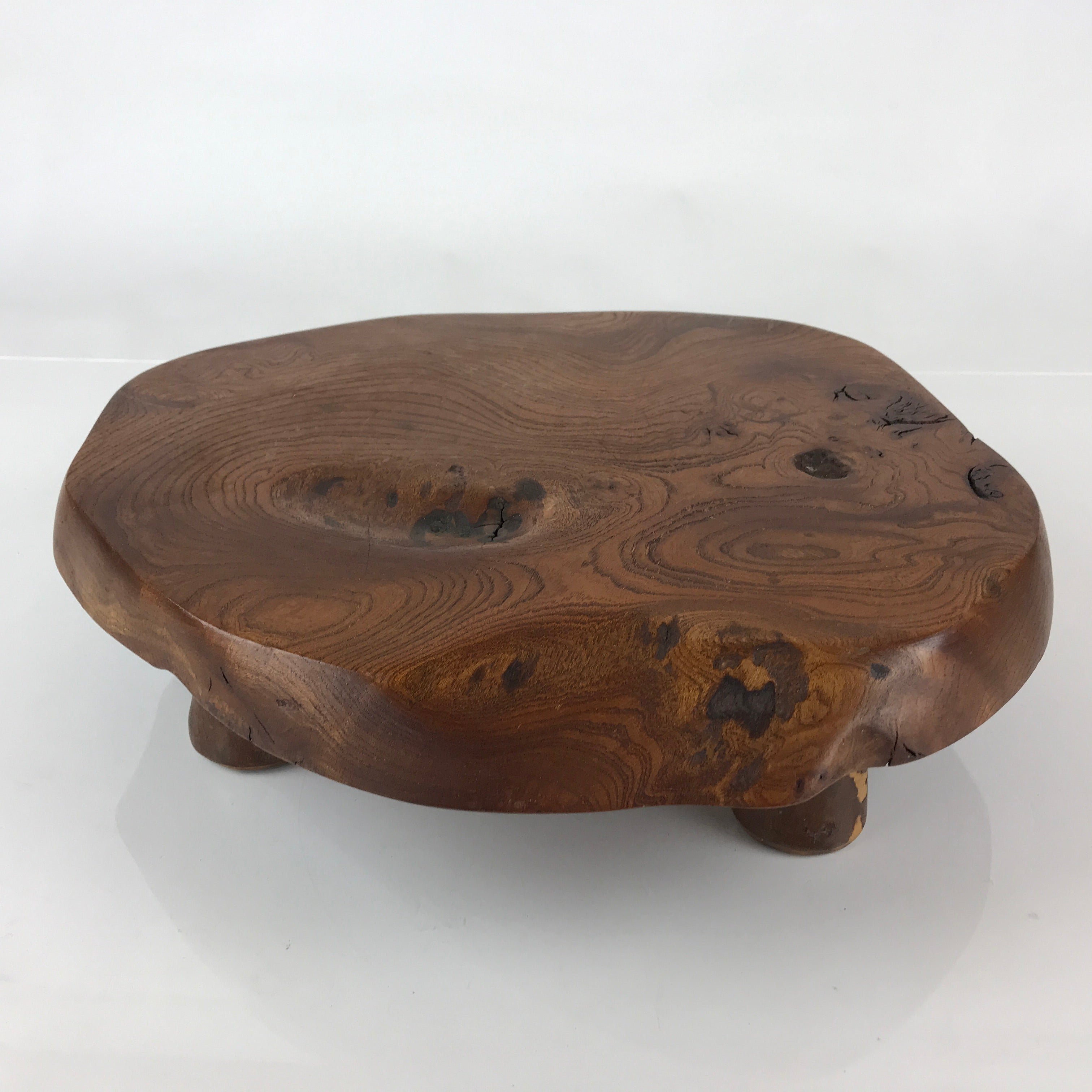 Japanese Wooden Flower Vase Stand Vtg Round Kadai Board Ikebana Bonsai WT397