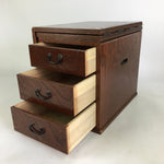 Japanese Wooden Folding Table Vtg Low desk 3 Drawers Sliding Brown T308