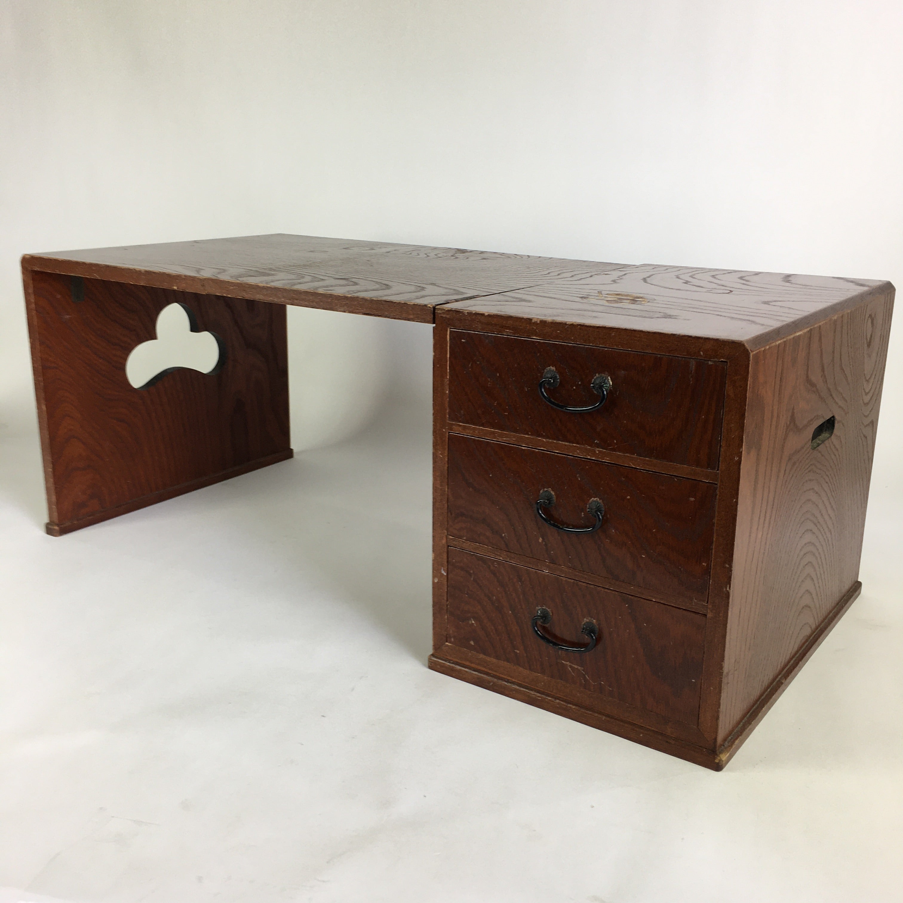 Japanese Wooden Folding Table Vtg Low desk 3 Drawers Sliding Brown T308