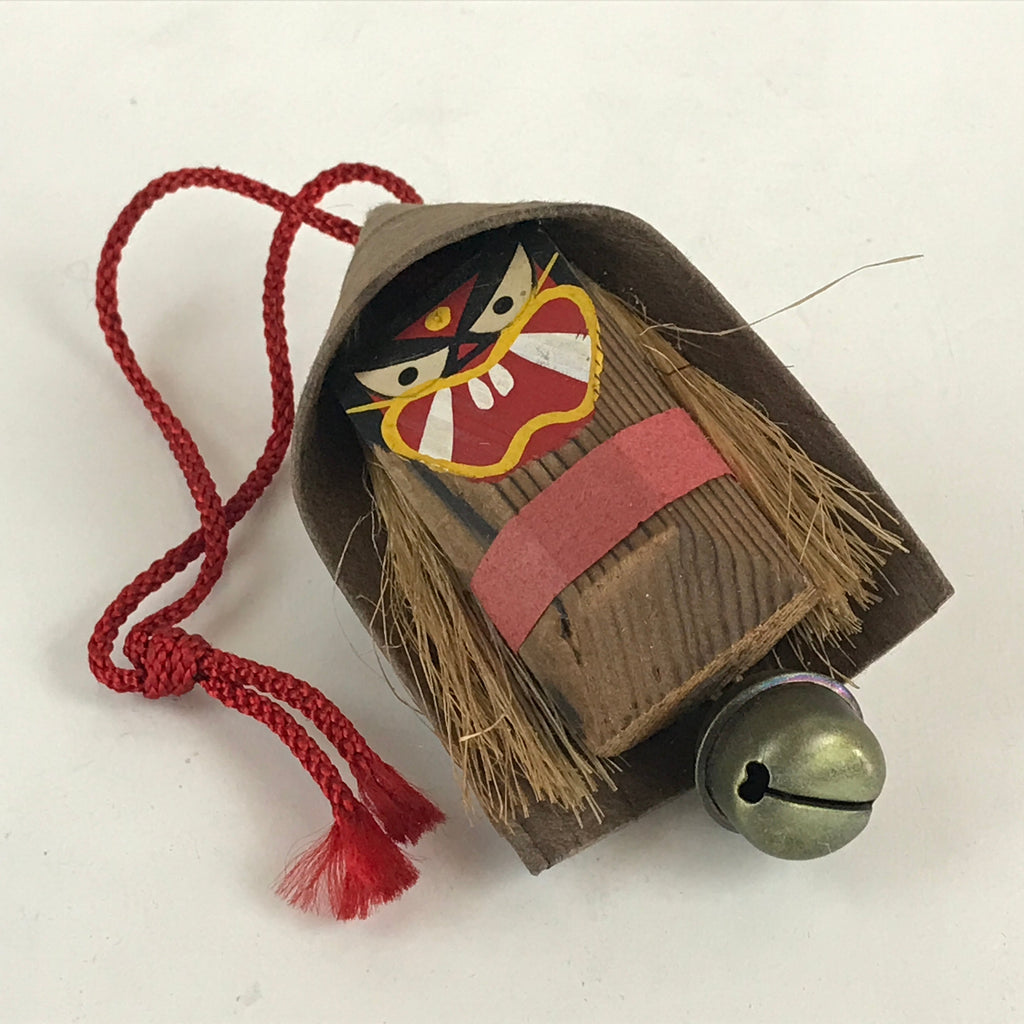 Japanese Wooden Folk Craft Charm Bell Kitaro Demon Vtg Amulet Handcraft DR456