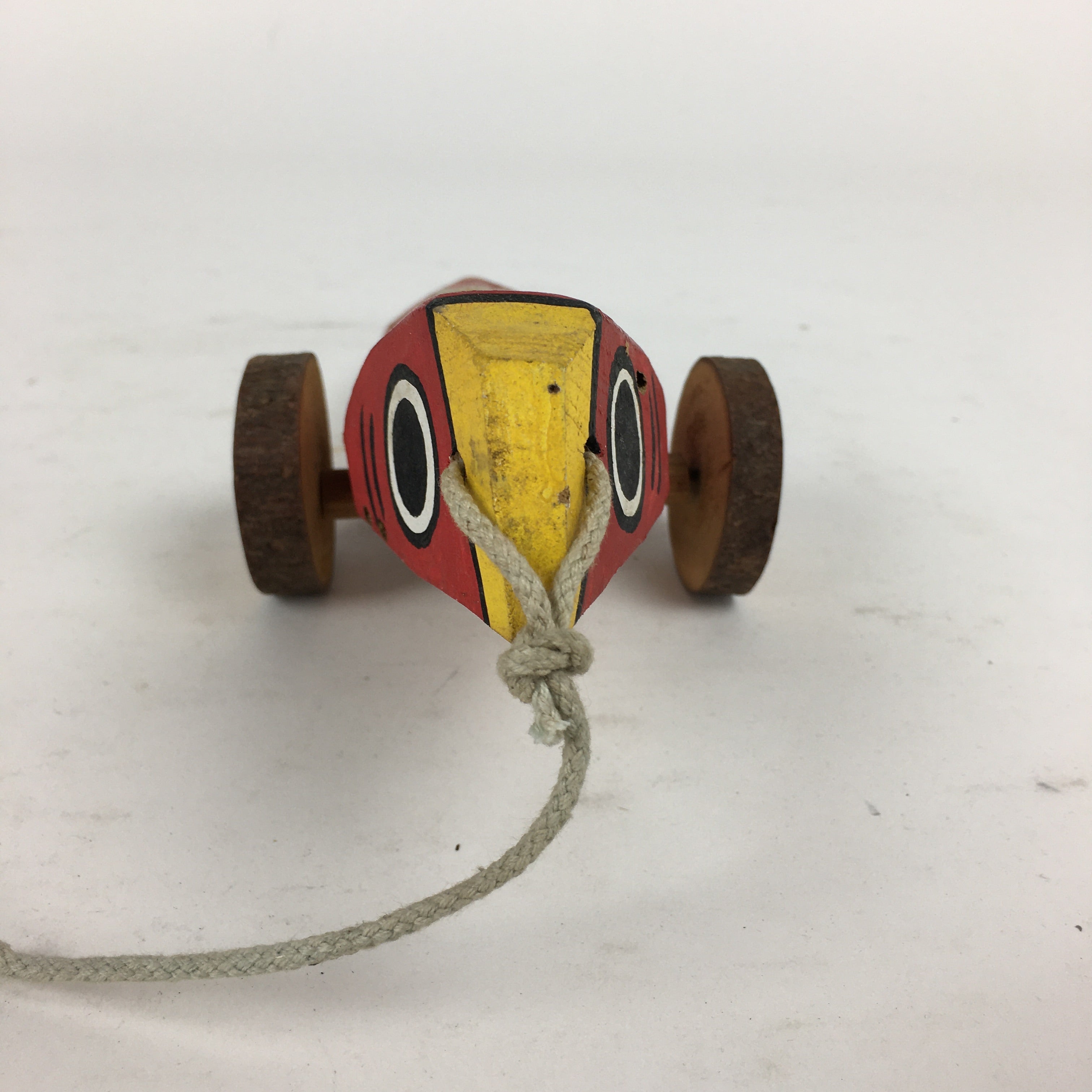 Japanese Wooden Handmade Traditional Toy Vtg Red Pheasant Bird Car JK265