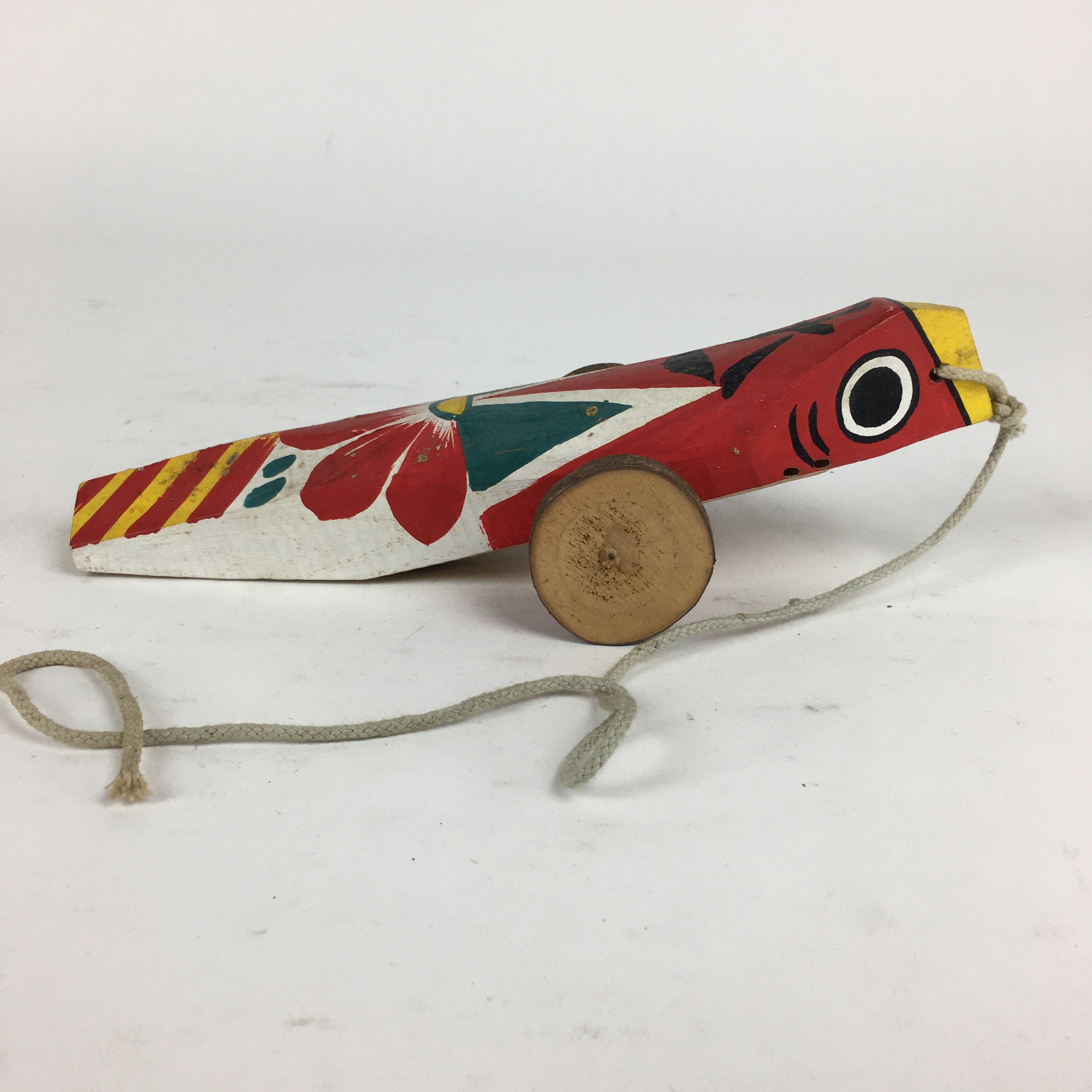 Japanese Wooden Handmade Traditional Toy Vtg Red Pheasant Bird Car JK265