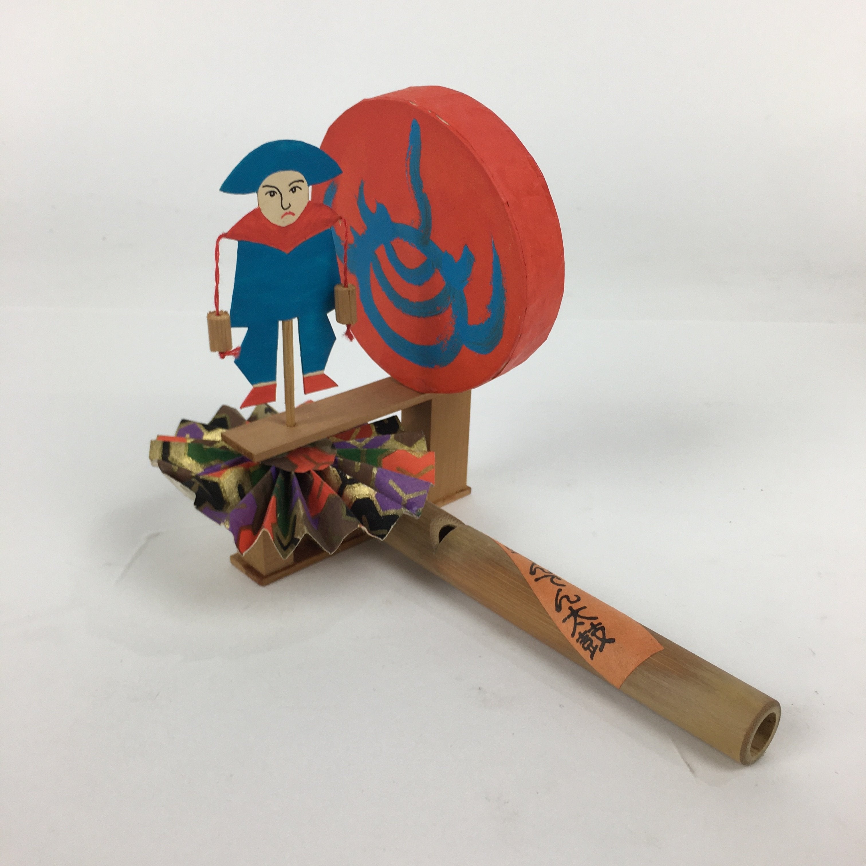 Japanese Wooden Handmade Traditional Toy Vtg Whistle Drum Denden-Daiko JK242