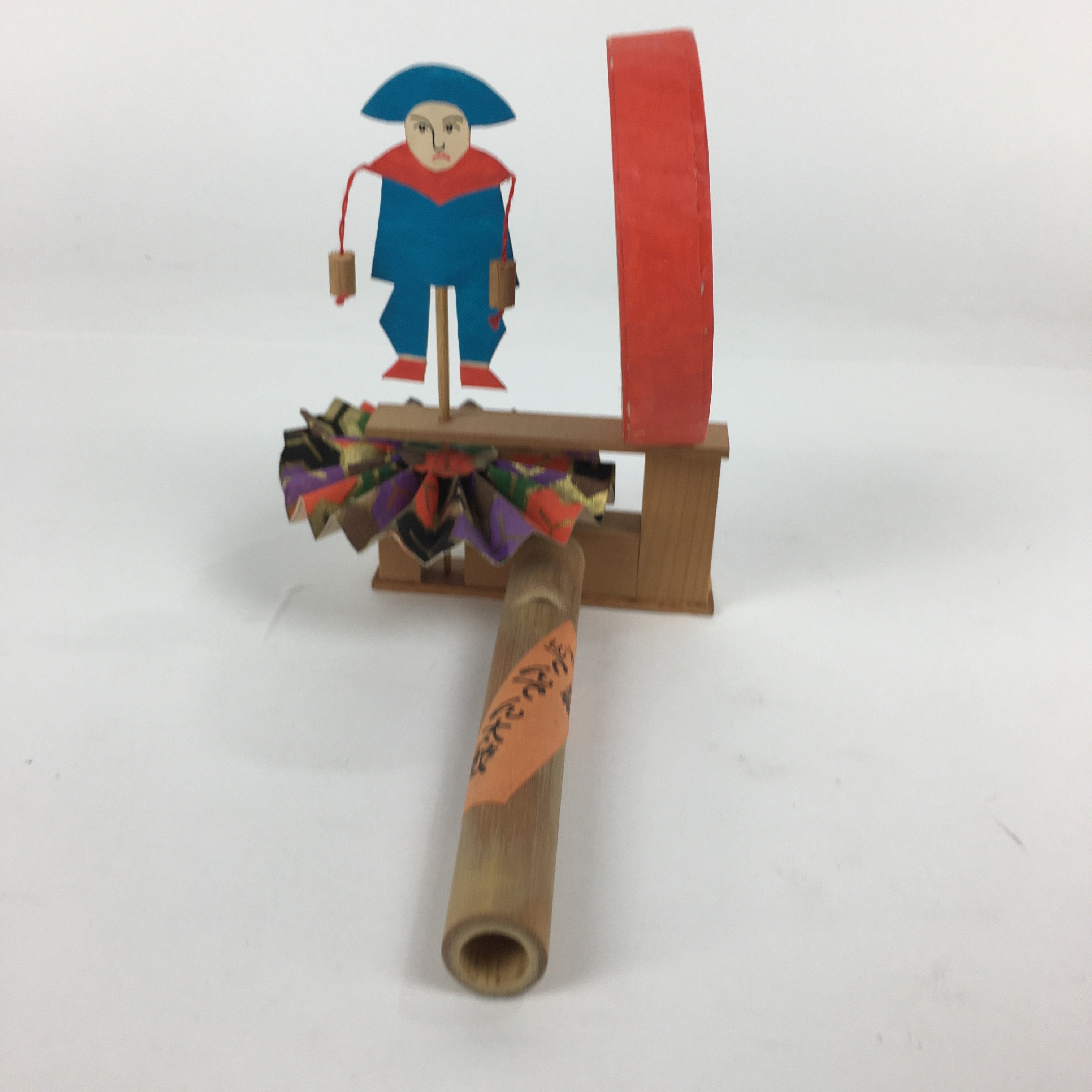 Japanese Wooden Handmade Traditional Toy Vtg Whistle Drum Denden-Daiko JK242