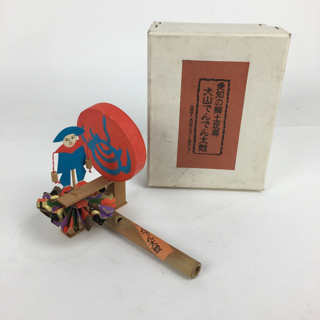 Japanese Wooden Handmade Traditional Toy Vtg Whistle Drum Denden-Daiko JK242