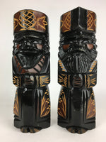 Japanese Wooden Hokkaido Statue Ainu Nipopo 2pc Set Vtg Okimono Black AB94