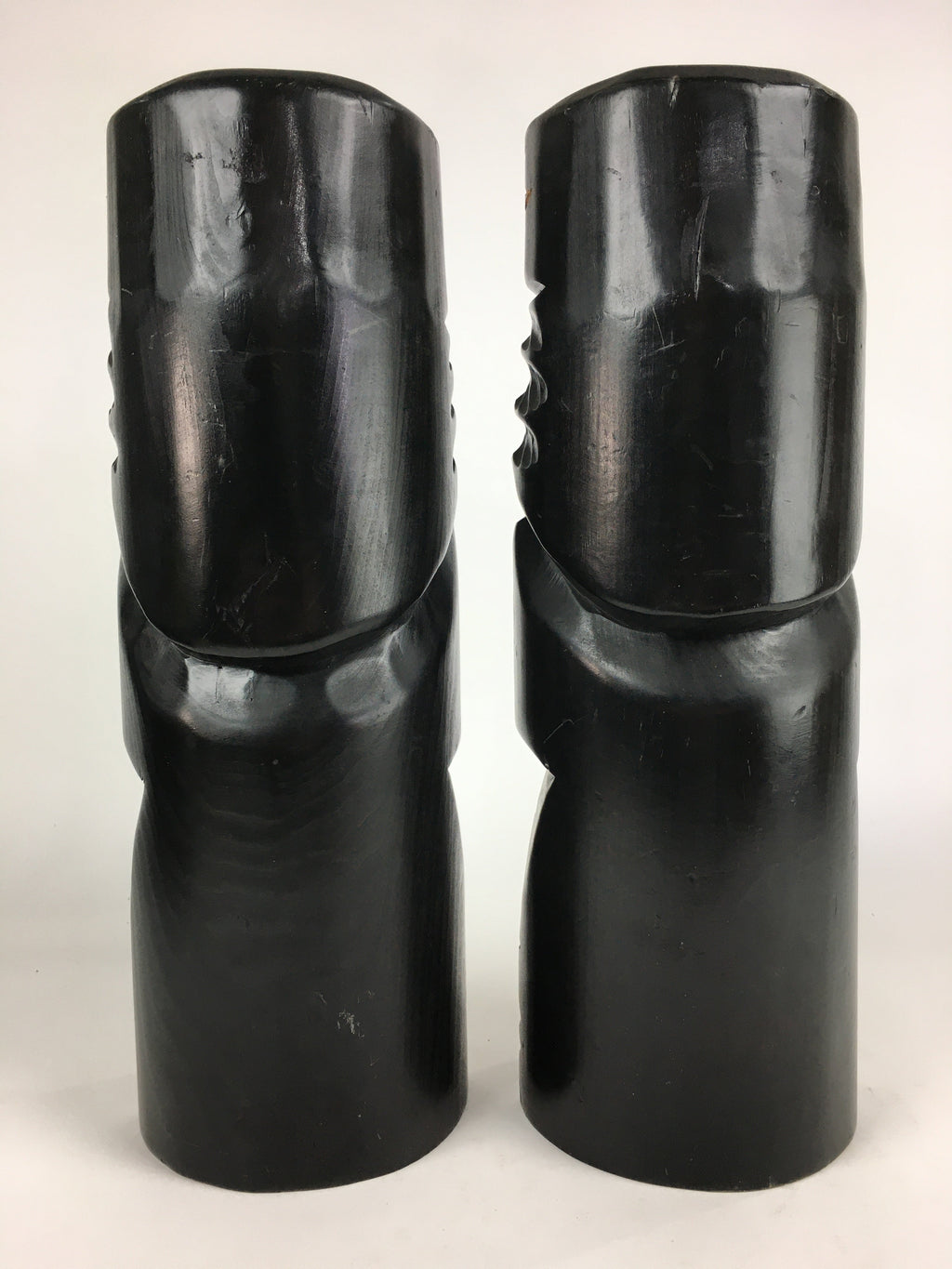 Japanese Wooden Hokkaido Statue Ainu Nipopo 2pc Set Vtg Okimono Black AB94