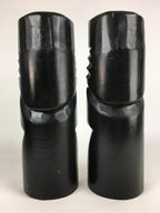 Japanese Wooden Hokkaido Statue Ainu Nipopo 2pc Set Vtg Okimono Black AB94