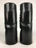 Japanese Wooden Hokkaido Statue Ainu Nipopo 2pc Set Vtg Okimono Black AB94