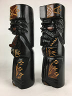 Japanese Wooden Hokkaido Statue Ainu Nipopo 2pc Set Vtg Okimono Black AB94