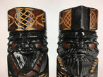 Japanese Wooden Hokkaido Statue Ainu Nipopo 2pc Set Vtg Okimono Black AB94
