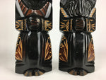 Japanese Wooden Hokkaido Statue Ainu Nipopo 2pc Set Vtg Okimono Black AB94