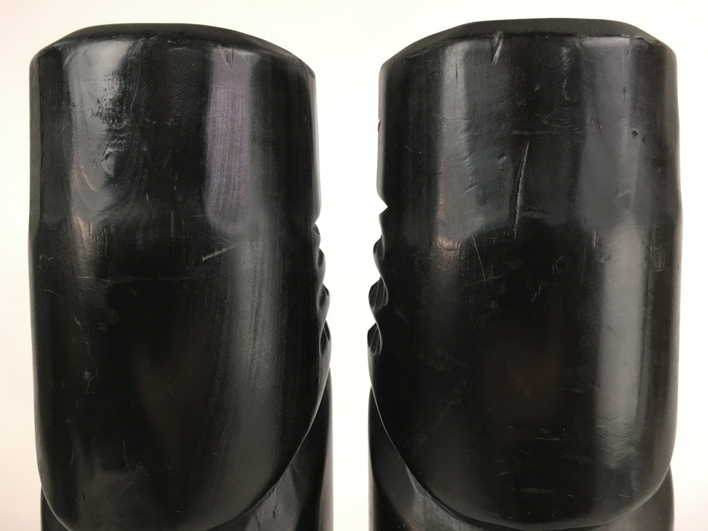 Japanese Wooden Hokkaido Statue Ainu Nipopo 2pc Set Vtg Okimono Black AB94