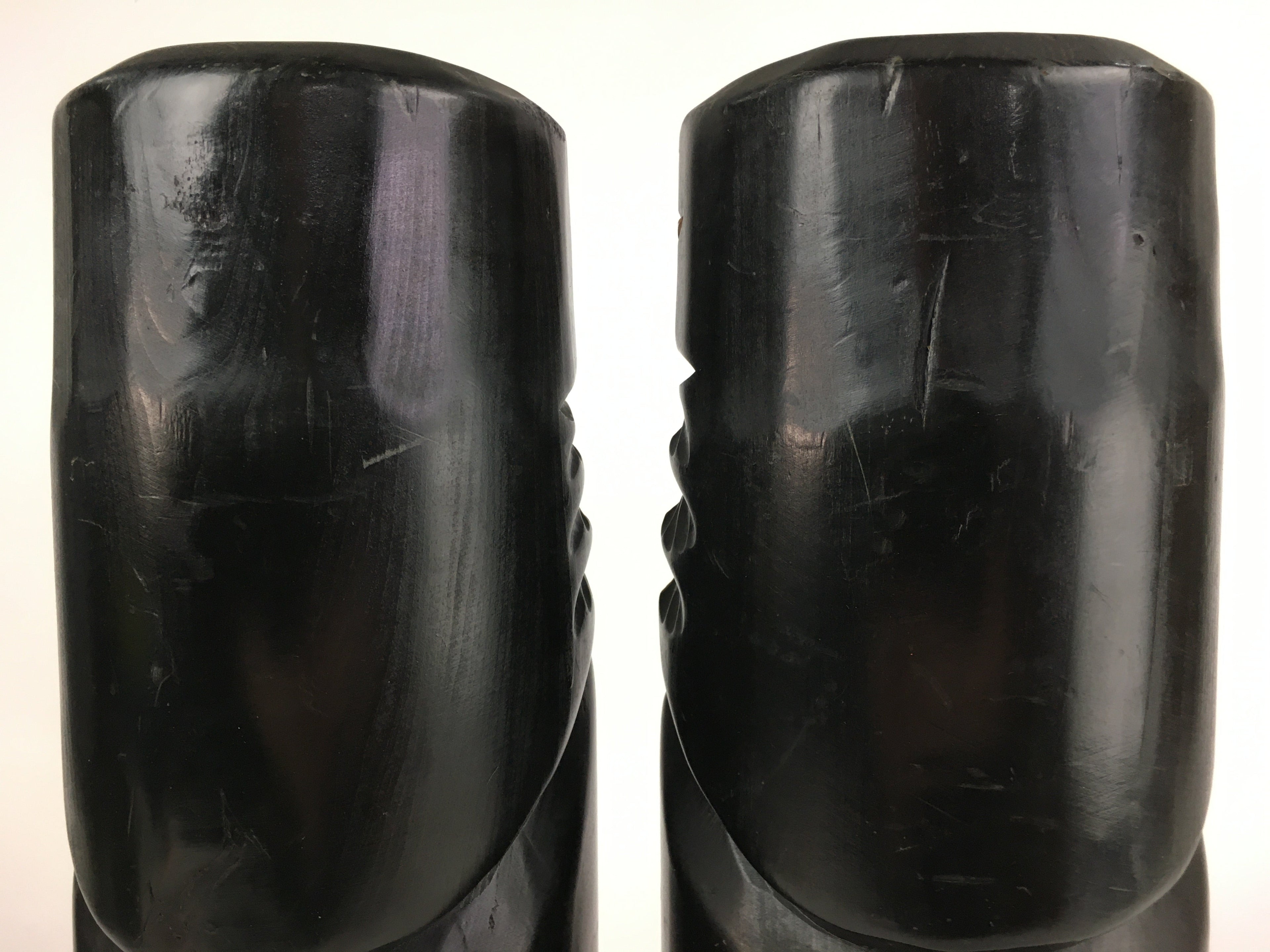 Japanese Wooden Hokkaido Statue Ainu Nipopo 2pc Set Vtg Okimono Black AB94
