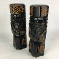 Japanese Wooden Hokkaido Statue Ainu Nipopo 2pc Set Vtg Okimono Black AB94
