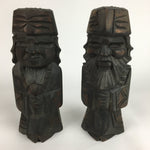 Japanese Wooden Hokkaido Statue Ainu Nipopo 2pc Set Vtg Okimono Brown AB89