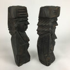Japanese Wooden Hokkaido Statue Ainu Nipopo 2pc Set Vtg Okimono Brown AB89