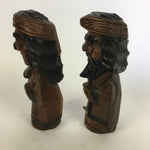 Japanese Wooden Hokkaido Statue Ainu Nipopo 2pc Set Vtg Okimono Brown AB90