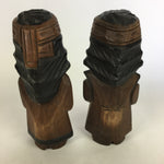 Japanese Wooden Hokkaido Statue Ainu Nipopo 2pc Set Vtg Okimono Brown AB90