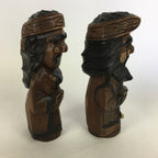 Japanese Wooden Hokkaido Statue Ainu Nipopo 2pc Set Vtg Okimono Brown AB90