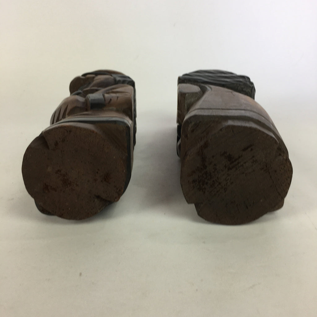 Japanese Wooden Hokkaido Statue Ainu Nipopo 2pc Set Vtg Okimono Brown AB90