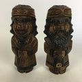 Japanese Wooden Hokkaido Statue Ainu Nipopo 2pc Set Vtg Okimono Brown AB90