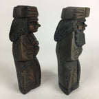 Japanese Wooden Hokkaido Statue Ainu Nipopo 2pc Set Vtg Okimono Brown AB91