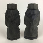 Japanese Wooden Hokkaido Statue Ainu Nipopo 2pc Set Vtg Okimono Brown AB91