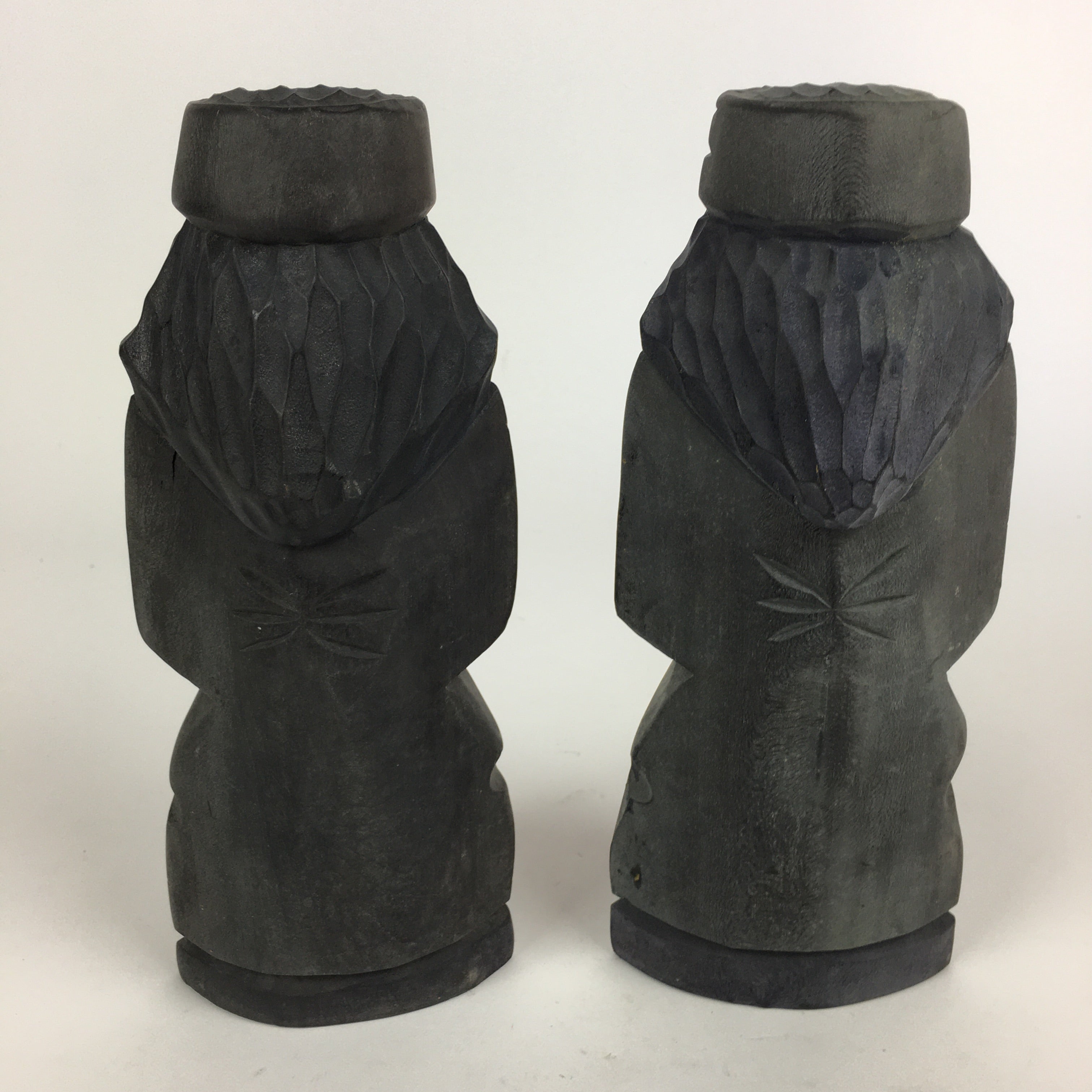Japanese Wooden Hokkaido Statue Ainu Nipopo 2pc Set Vtg Okimono Brown AB91