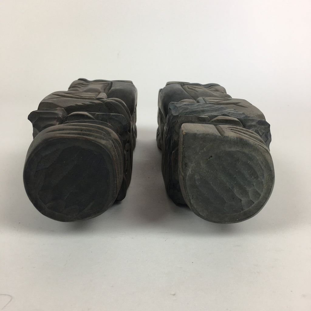 Japanese Wooden Hokkaido Statue Ainu Nipopo 2pc Set Vtg Okimono Brown AB91