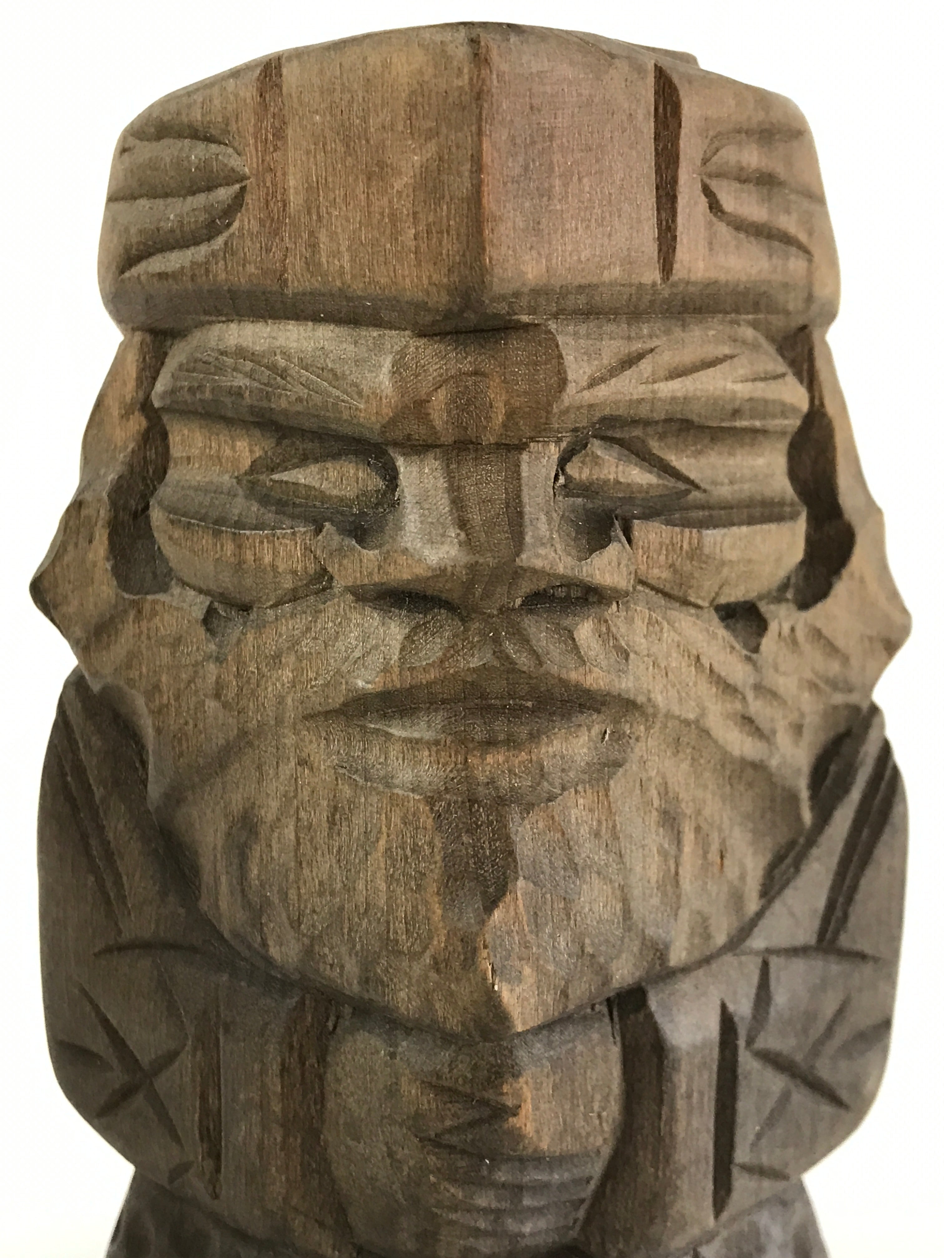 Japanese Wooden Hokkaido Statue Ainu Nipopo 2pc Set Vtg Okimono Brown AB98