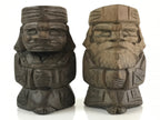 Japanese Wooden Hokkaido Statue Ainu Nipopo 2pc Set Vtg Okimono Brown AB98
