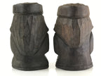 Japanese Wooden Hokkaido Statue Ainu Nipopo 2pc Set Vtg Okimono Brown AB98