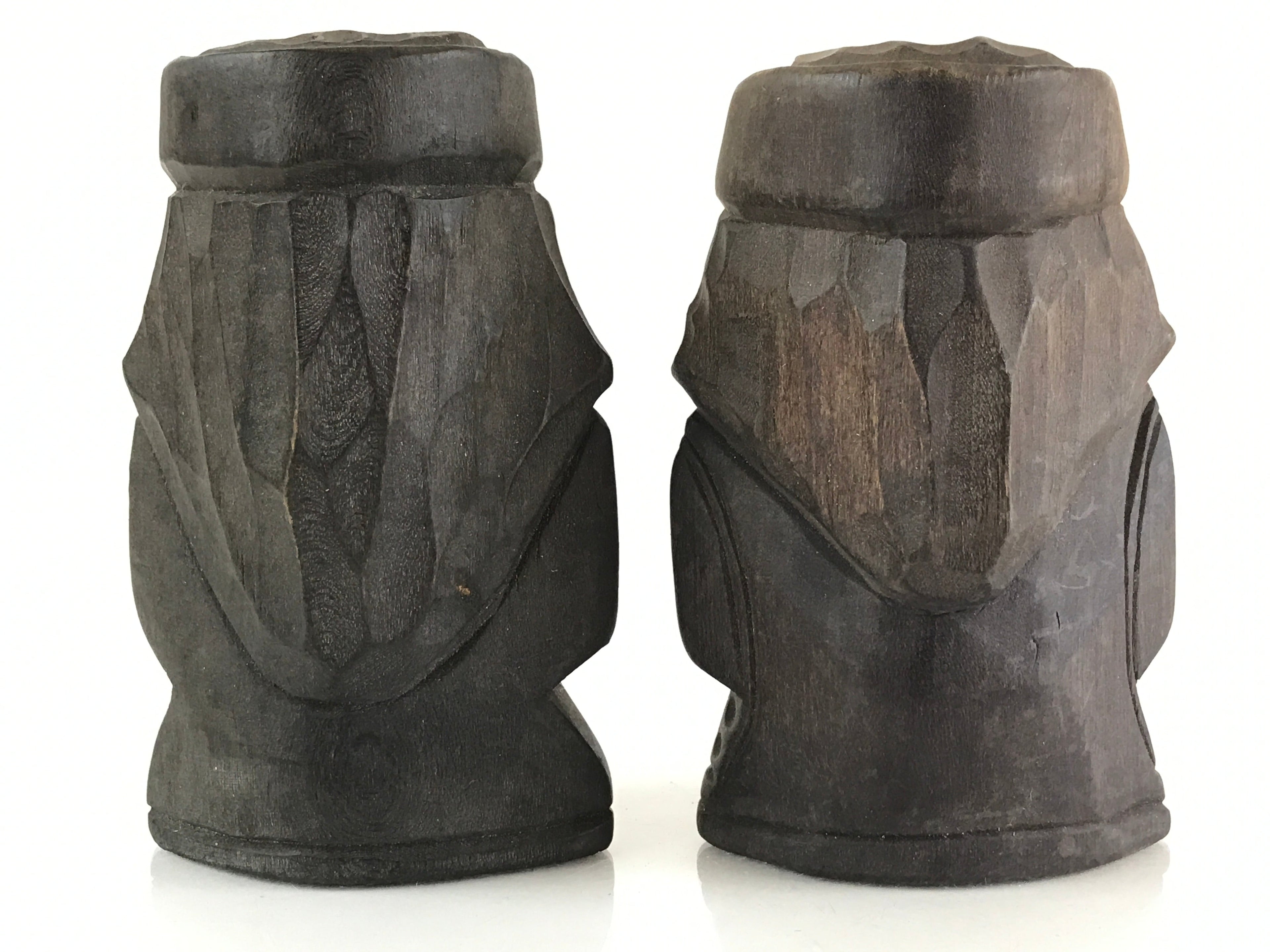 Japanese Wooden Hokkaido Statue Ainu Nipopo 2pc Set Vtg Okimono Brown AB98