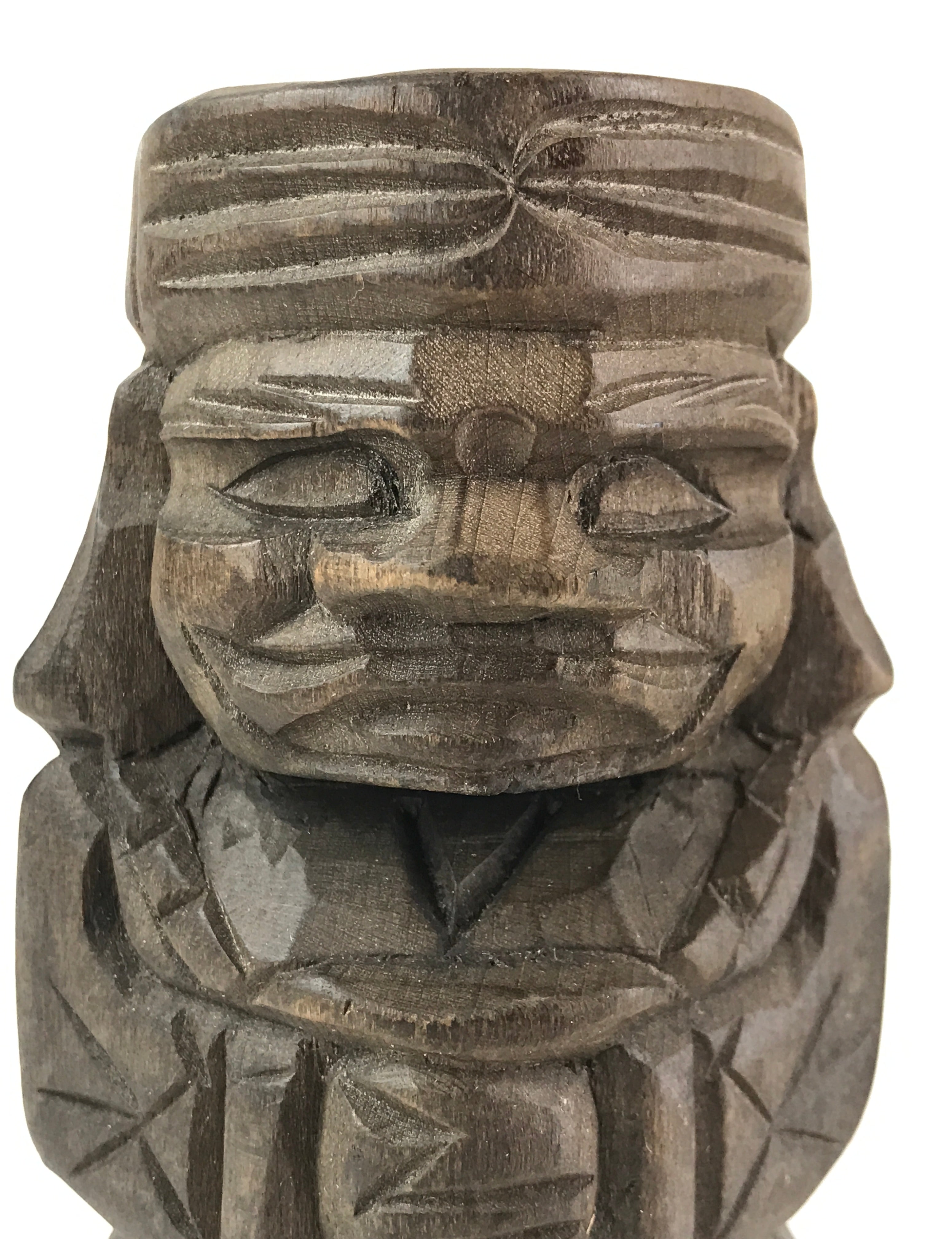 Japanese Wooden Hokkaido Statue Ainu Nipopo 2pc Set Vtg Okimono Brown AB98
