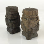 Japanese Wooden Hokkaido Statue Ainu Nipopo 2pc Set Vtg Okimono Brown AB98