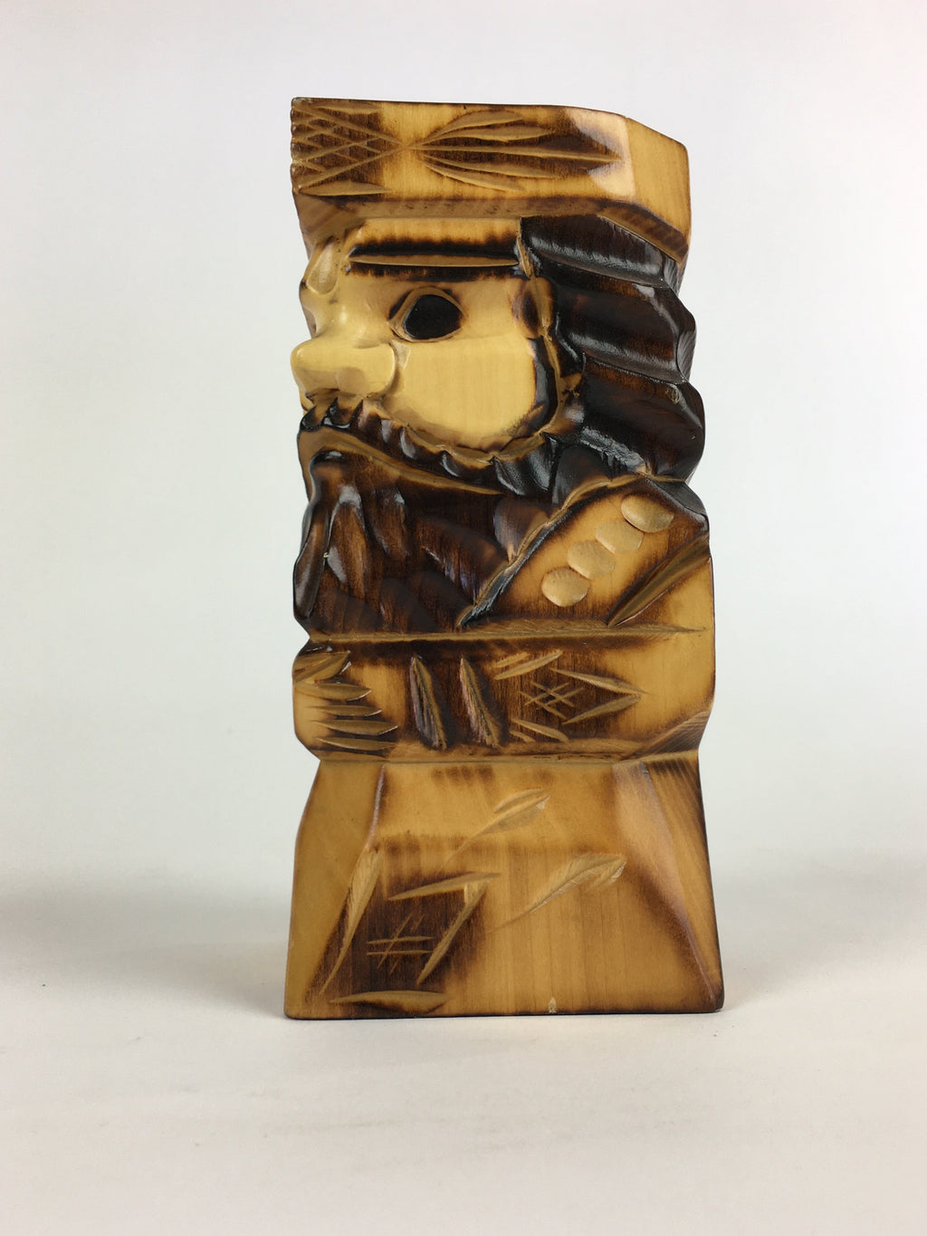 Japanese Wooden Hokkaido Statue Ainu Nipopo Vtg Pen Stand Brown AB93